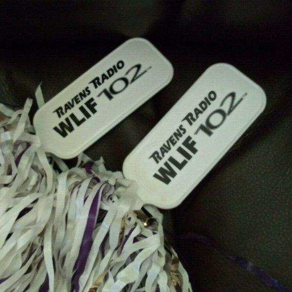 2 Vintage Purple, Gold & White Ravens Pom Poms (Costume/Football/Cheerleader) - Picture 4 of 5